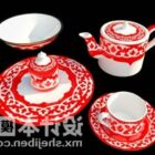 Zestaw chińskiej ceramicznej zastawy stołowej