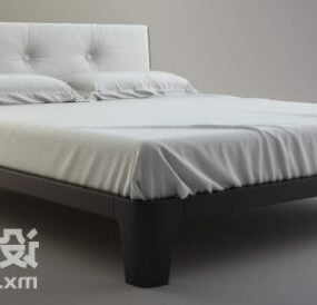 Wood Double Bed Realistic Style 3d model