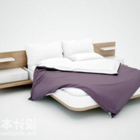 Podwójne łóżko z okrągłymi krawędziami i szafką nocną Model 3D