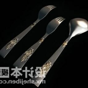 Silver Fork Spoon 3d model