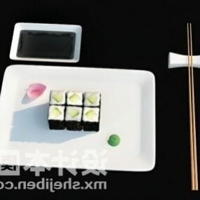 Tableware Food On Square Tray 3d model