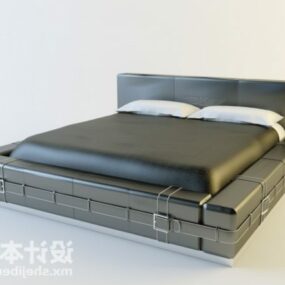 Simple Double Bed Black Leather 3d model