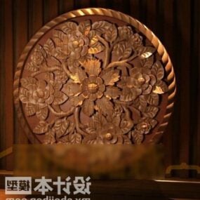 Ozdoba z drewna, okrągła rzeźba w kształcie liścia Model 3D