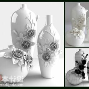 花の形をした彫刻装飾が施された花瓶3Dモデル