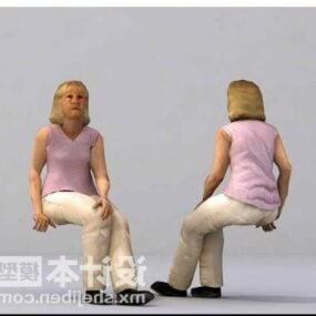 女性キャラクターの座りポーズ3Dモデル