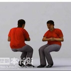 Kırmızı Tişörtlü Kadın Oturuyor 3D model