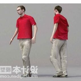 3д модель идущего персонажа в красной рубашке