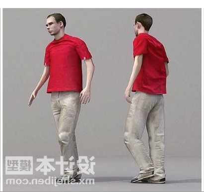Red Shirt Man Walking Charakter