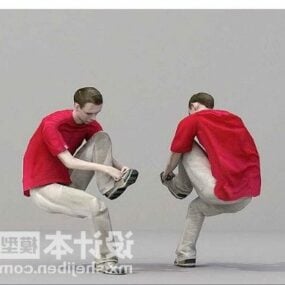 赤シャツの男が座っているキャラクター3Dモデル