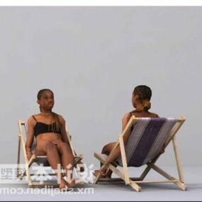 Personaje de chica bikini relajarse en una silla modelo 3d