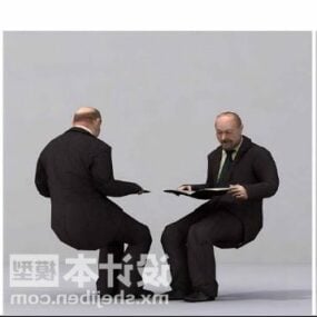 3D модель персонажа бизнесмена, сидящего с подносом