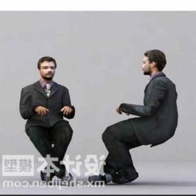 Black Suit Man Sitting Character 3d model