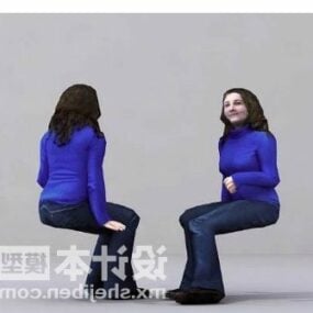 Woman Blue Shirt Sitting Pose 3d model