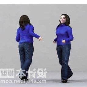Mujer Camisa Azul Caminando Pose Modelo 3d