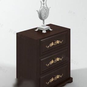 Bedside Table Wooden With Decoration 3d model