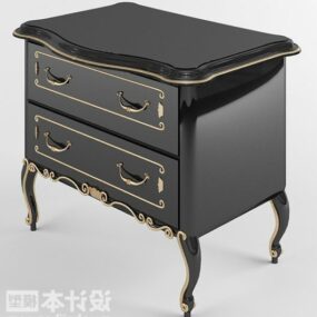 Classic Bedside Table Black Wooden Furniture 3d model