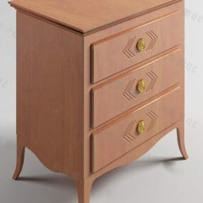 Brown Wood Bedside Table With Circle Handle 3d model