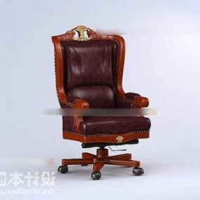 Office Leather Boss Chair Wood Furniture 3d model
