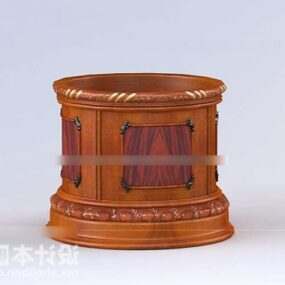 Antique Round Wood Bedside Table 3d model
