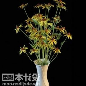 ポットの黄色い花の小さな葉3Dモデル