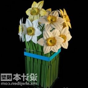 Model 3d Susun Bunga Putih Di Dalam Vas