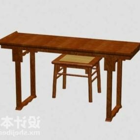 ब्लैक ग्लास टेबल लकड़ी का फ्रेम 3डी मॉडल