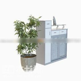 مبلمان کابینت کفش با گیاه گلدانی مدل سه بعدی