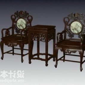 Vintage Chinese Chair With Table 3d model