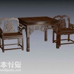 Carved Table And Chair Chinese Furniture 3d model
