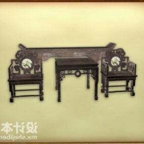 صندلی کلاسیک چینی با میز چای مدل سه بعدی