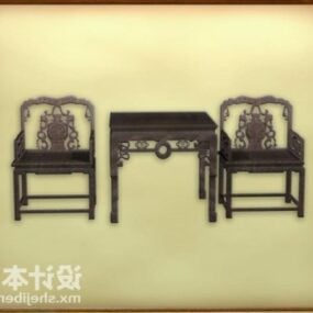 Kinesisk stol med firkantet tebord 3d-model