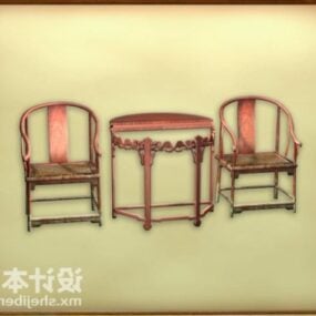 Kinesisk udskåret møbelstol med rundt bord 3d-model