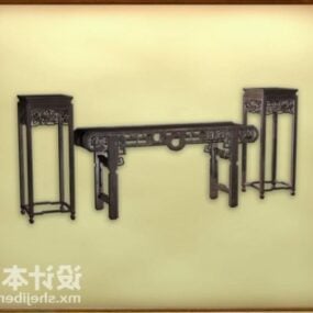 چهارپایه صندلی چوبی مشکی مدل سه بعدی مبلمان کلاسیک چینی