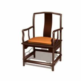 Chińskie krzesło z cienkim drewnianym ramieniem Model 3D