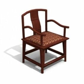 Wood Chair Curved Arm Chinese Style 3d model