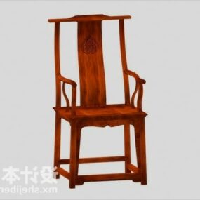 Chaise asiatique à dossier haut en bois rouge modèle 3D