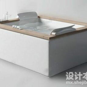 Square Bathtub With Wooden Edge Top 3d model