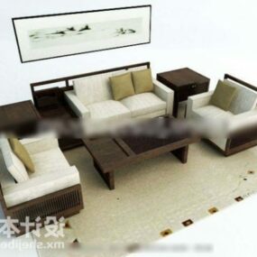 Κινεζικός καναπές με ταπετσαρία με κουβέρτα 3d μοντέλο