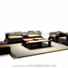 Sofa Ruang Tamu Tekstur Abu-abu, Ottoman, Meja Kopi Bulat model 3d