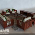 नक्काशीदार लकड़ी का सोफा कुर्सी कॉफी टेबल