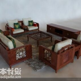 Carved Wood Sofa Chair Coffee Table 3d model