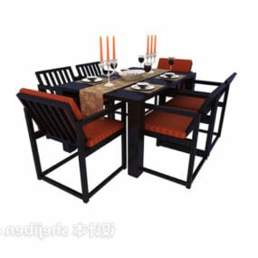 Ensemble de table à manger avec meubles en bois modèle 3D