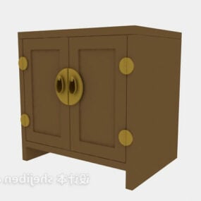 3д модель низкого шкафа с латунными петлями
