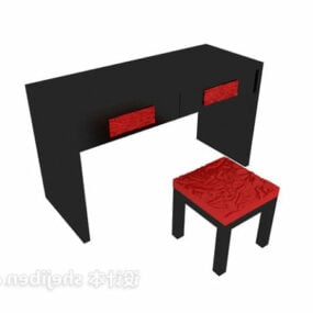 Meja Kayu Dengan Kaki Logam Hitam Model 3d