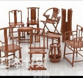 Wood Chair Furniture Collection 3d model