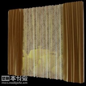 Zweilagiger Textilvorhang für Fenster 3D-Modell