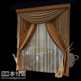 Velvet Yellow Curtain Textile Furniture 3d μοντέλο
