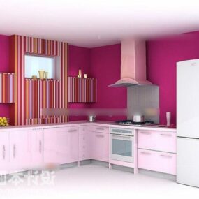 3д модель розовой кухонной корпусной мебели