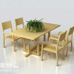 طاولة طعام وكرسي خشبي للمطعم نموذج ثلاثي الأبعاد