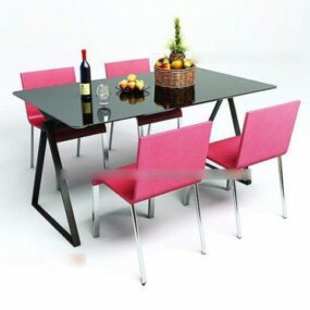 Modern Dining Table And Pink Chair 3d model